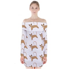 Cute Cats Seamless Wallpaper Background Pattern Long Sleeve Off Shoulder Dress by Nexatart