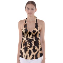 Yellow And Brown Spots On Giraffe Skin Texture Babydoll Tankini Top by Nexatart