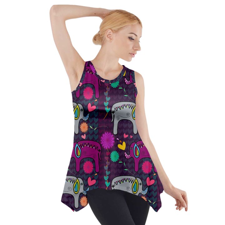 Love Colorful Elephants Background Side Drop Tank Tunic