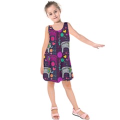 Love Colorful Elephants Background Kids  Sleeveless Dress by Nexatart