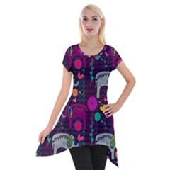 Love Colorful Elephants Background Short Sleeve Side Drop Tunic by Nexatart