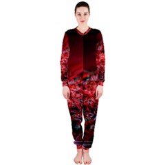 Red Fractal Valley In 3d Glass Frame OnePiece Jumpsuit (Ladies) 