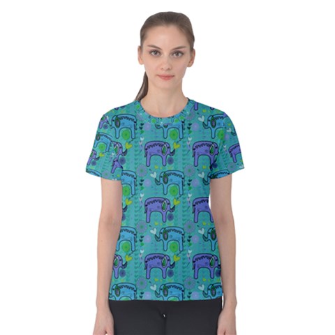 Elephants Animals Pattern Women s Cotton Tee by Nexatart