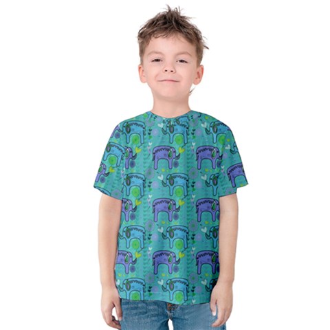 Elephants Animals Pattern Kids  Cotton Tee by Nexatart