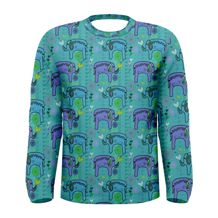 Elephants Animals Pattern Men s Long Sleeve Tee