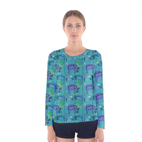 Elephants Animals Pattern Women s Long Sleeve Tee by Nexatart