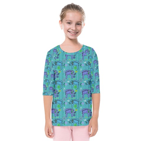 Elephants Animals Pattern Kids  Quarter Sleeve Raglan Tee by Nexatart