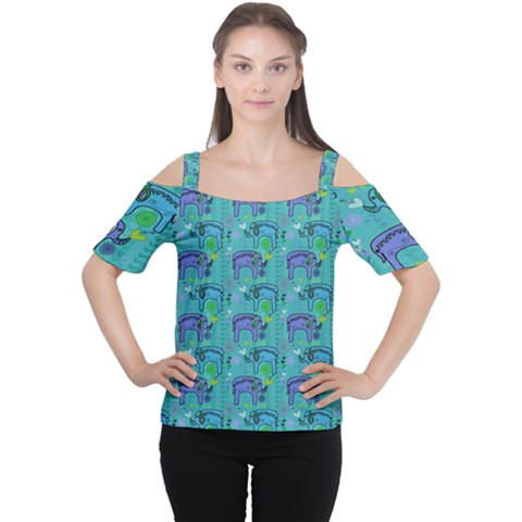 Elephants Animals Pattern Women s Cutout Shoulder Tee by Nexatart