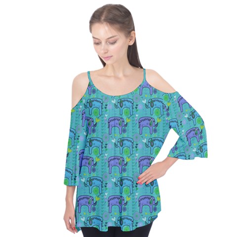 Elephants Animals Pattern Flutter Tees by Nexatart