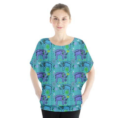 Elephants Animals Pattern Blouse by Nexatart