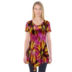 Floral Pattern Background Seamless Short Sleeve Tunic  by Nexatart