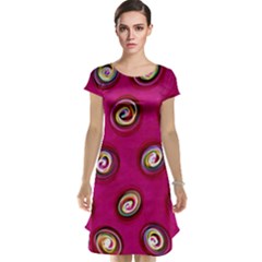 Digitally Painted Abstract Polka Dot Swirls On A Pink Background Cap Sleeve Nightdress by Nexatart