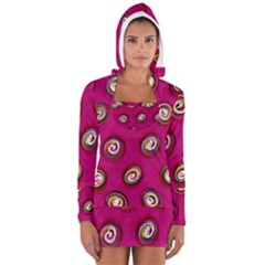 Digitally Painted Abstract Polka Dot Swirls On A Pink Background Women s Long Sleeve Hooded T-shirt by Nexatart