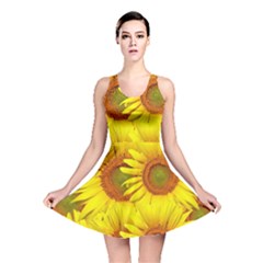 Sunflowers Background Wallpaper Pattern Reversible Skater Dress by Nexatart