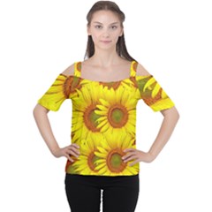 Sunflowers Background Wallpaper Pattern Women s Cutout Shoulder Tee