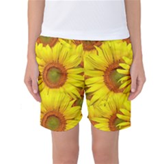 Sunflowers Background Wallpaper Pattern Women s Basketball Shorts by Nexatart