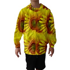 Sunflowers Background Wallpaper Pattern Hooded Wind Breaker (kids) by Nexatart