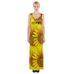 Sunflowers Background Wallpaper Pattern Maxi Thigh Split Dress