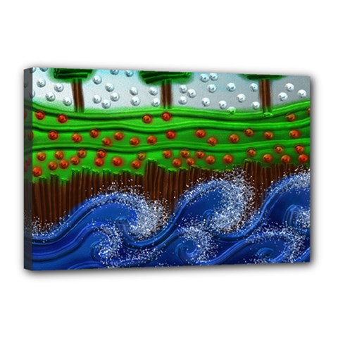 Beaded Landscape Textured Abstract Landscape With Sea Waves In The Foreground And Trees In The Background Canvas 18  X 12  by Nexatart