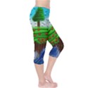 Beaded Landscape Textured Abstract Landscape With Sea Waves In The Foreground And Trees In The Background Capri Leggings  View4