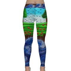 Beaded Landscape Textured Abstract Landscape With Sea Waves In The Foreground And Trees In The Background Classic Yoga Leggings by Nexatart