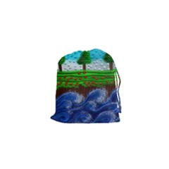 Beaded Landscape Textured Abstract Landscape With Sea Waves In The Foreground And Trees In The Background Drawstring Pouches (xs)  by Nexatart