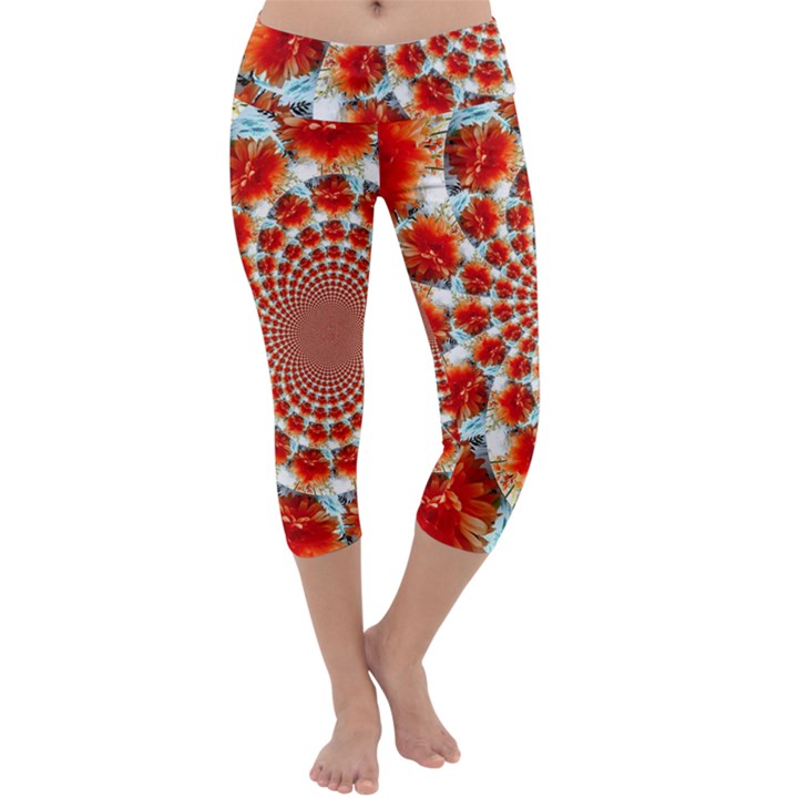 Stylish Background With Flowers Capri Yoga Leggings