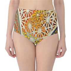 Abstract Starburst Background Wallpaper Of Metal Starburst Decoration With Orange And Yellow Back High-waist Bikini Bottoms by Nexatart