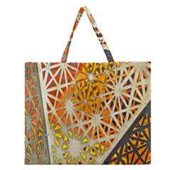 Abstract Starburst Background Wallpaper Of Metal Starburst Decoration With Orange And Yellow Back Zipper Large Tote Bag by Nexatart