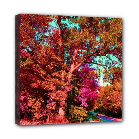 Abstract Fall Trees Saturated With Orange Pink And Turquoise Mini Canvas 8  X 8  by Nexatart