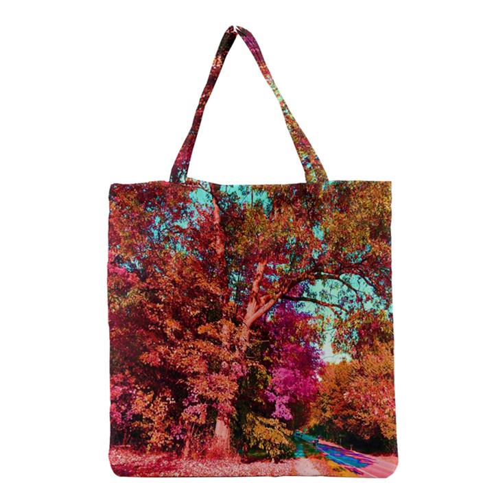 Abstract Fall Trees Saturated With Orange Pink And Turquoise Grocery Tote Bag