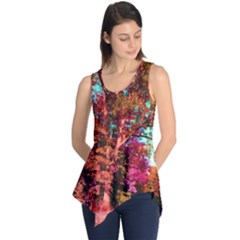 Abstract Fall Trees Saturated With Orange Pink And Turquoise Sleeveless Tunic by Nexatart