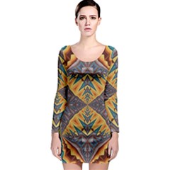 Kaleidoscopic Pattern Colorful Kaleidoscopic Pattern With Fabric Texture Long Sleeve Bodycon Dress by Nexatart