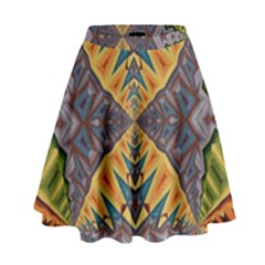 Kaleidoscopic Pattern Colorful Kaleidoscopic Pattern With Fabric Texture High Waist Skirt by Nexatart