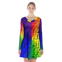 A Creative Colorful Background Long Sleeve Velvet V-neck Dress by Nexatart