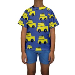 A Fun Cartoon Taxi Cab Tiling Pattern Kids  Short Sleeve Swimwear by Nexatart