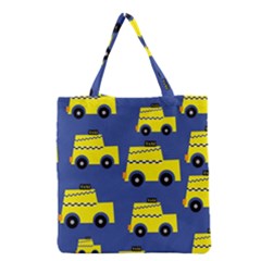 A Fun Cartoon Taxi Cab Tiling Pattern Grocery Tote Bag by Nexatart