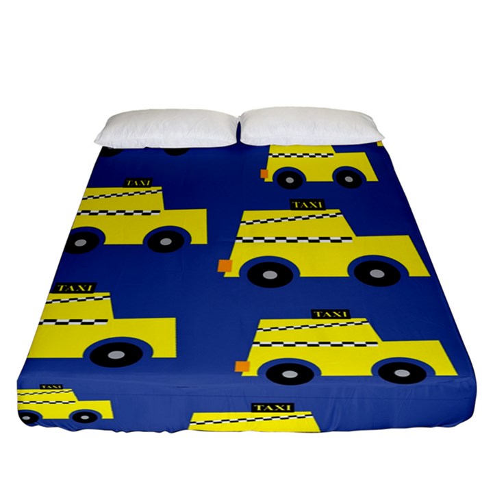 A Fun Cartoon Taxi Cab Tiling Pattern Fitted Sheet (California King Size)