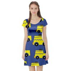 A Fun Cartoon Taxi Cab Tiling Pattern Short Sleeve Skater Dress by Nexatart