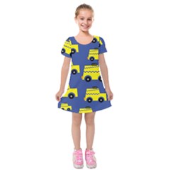 A Fun Cartoon Taxi Cab Tiling Pattern Kids  Short Sleeve Velvet Dress by Nexatart