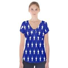 Starry Header Short Sleeve Front Detail Top by Nexatart