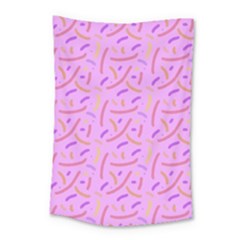 Confetti Background Pattern Pink Purple Yellow On Pink Background Small Tapestry by Nexatart