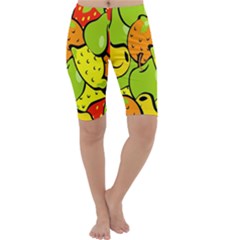 Digitally Created Funky Fruit Wallpaper Cropped Leggings  by Nexatart