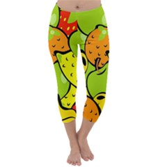 Digitally Created Funky Fruit Wallpaper Capri Winter Leggings  by Nexatart