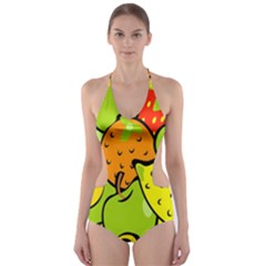 Digitally Created Funky Fruit Wallpaper Cut-out One Piece Swimsuit by Nexatart