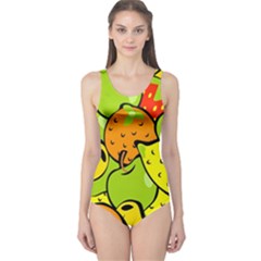 Digitally Created Funky Fruit Wallpaper One Piece Swimsuit by Nexatart