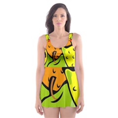 Digitally Created Funky Fruit Wallpaper Skater Dress Swimsuit by Nexatart