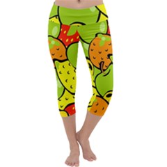 Digitally Created Funky Fruit Wallpaper Capri Yoga Leggings by Nexatart