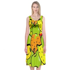 Digitally Created Funky Fruit Wallpaper Midi Sleeveless Dress by Nexatart