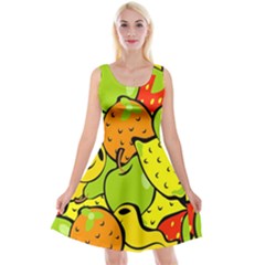 Digitally Created Funky Fruit Wallpaper Reversible Velvet Sleeveless Dress by Nexatart